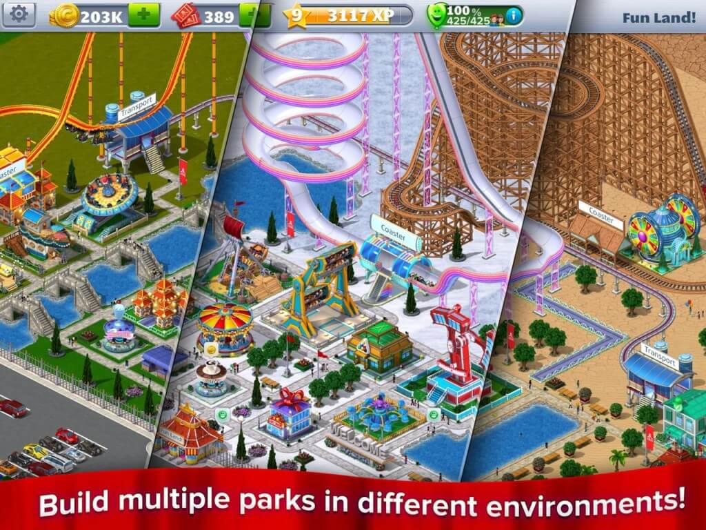 Механика RollerCoaster Tycoon 4 Mobile