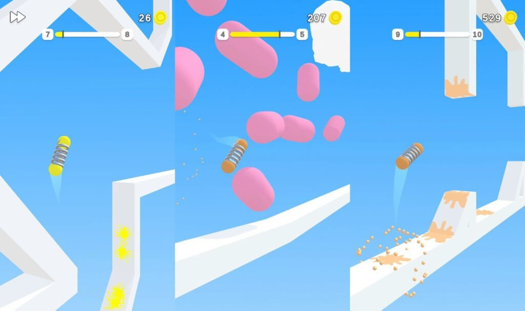 Большое количество препятствий и ловушек в игре Bouncy Stick
