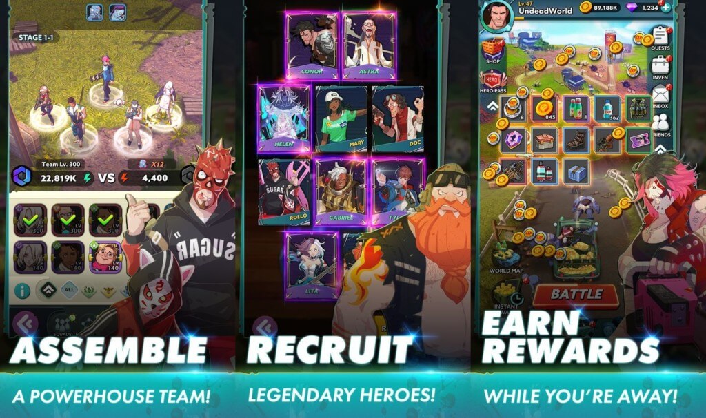 Снаряжайте и улучшайте персонажей в игре Undead World: Hero Survival