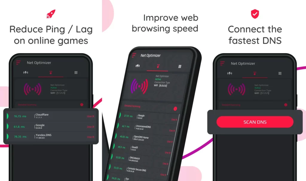 Подключите самый быстрый DNS-сервер с помощью приложения Net Optimizer: Optimize Ping