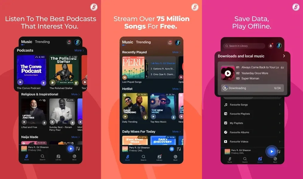 Красочный, интуитивно понятный интерфейс в приложении Boomplay