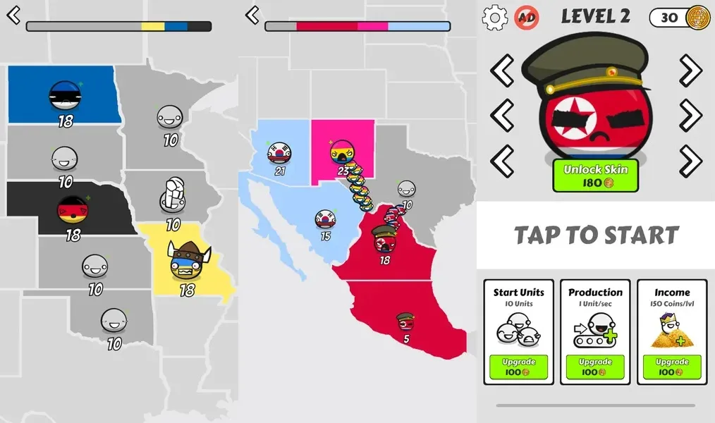 Захват территорий в игре Country Balls Io