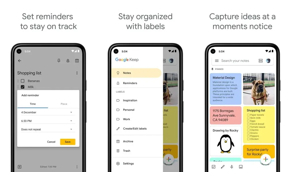 Ключевые особенности приложения Google Keep