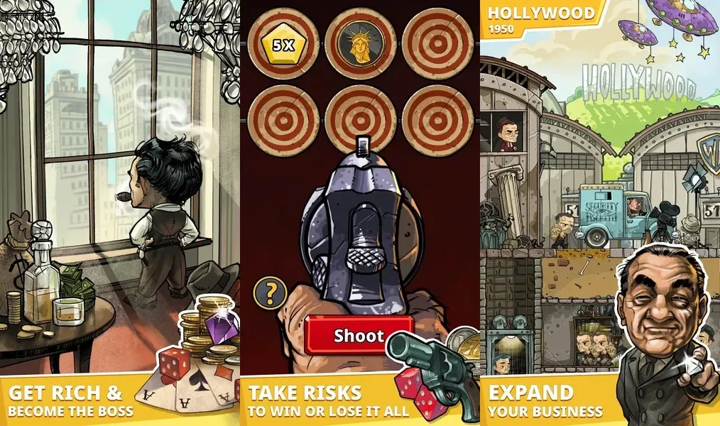 Много мест для ведения бизнеса в игре Idle Mafia Boss
