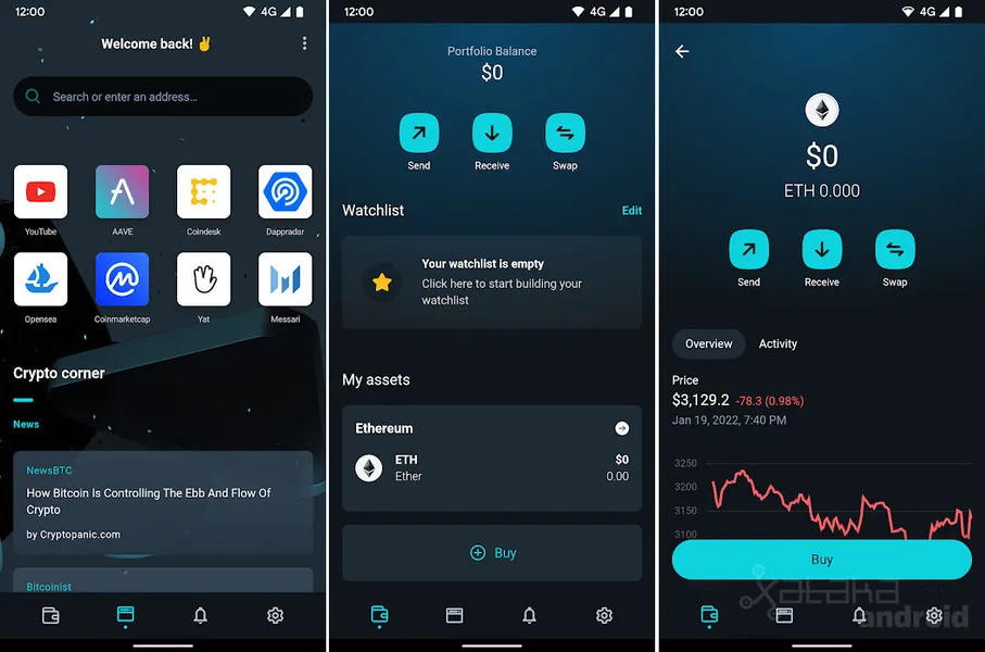 Встроенный криптокошелек в приложении Opera Crypto Browser