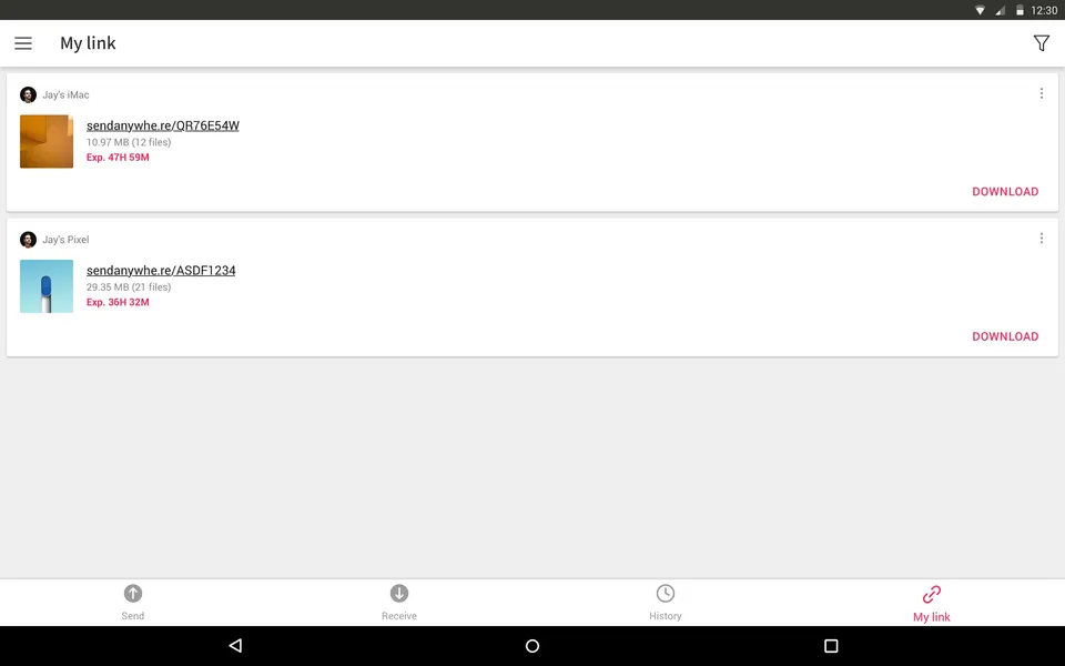 Отслеживание истории активности в приложении Send Anywhere