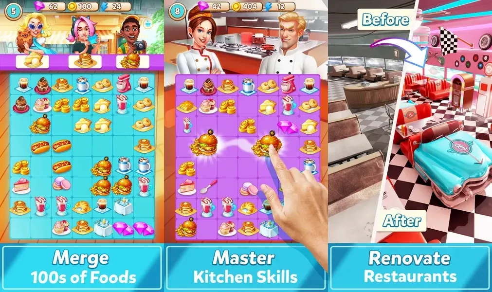 Готовьте вкусную еду в игре Cook & Merge