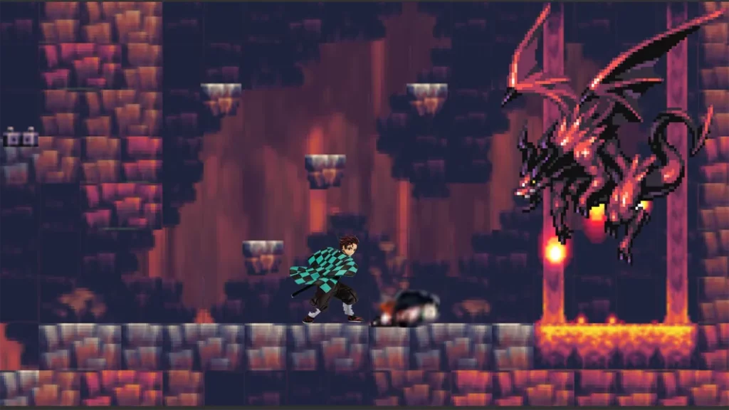Графика в пиксельном стиле в игре Tanjiro Game