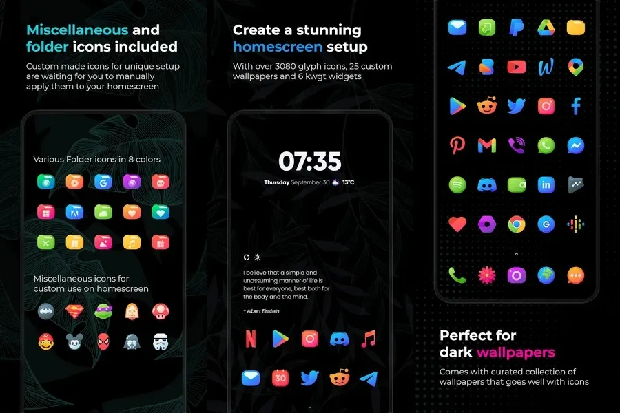 Vera Icon Pack — приложение поддерживает смену уникальных пакетов значков