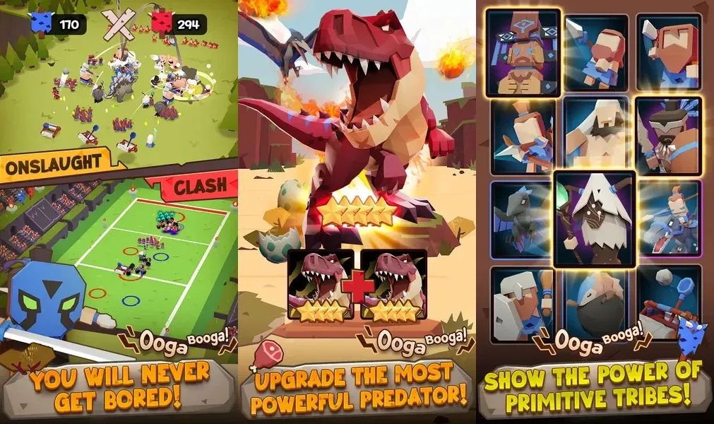 Различные типы солдат в игре Dino Clash: Tribal War