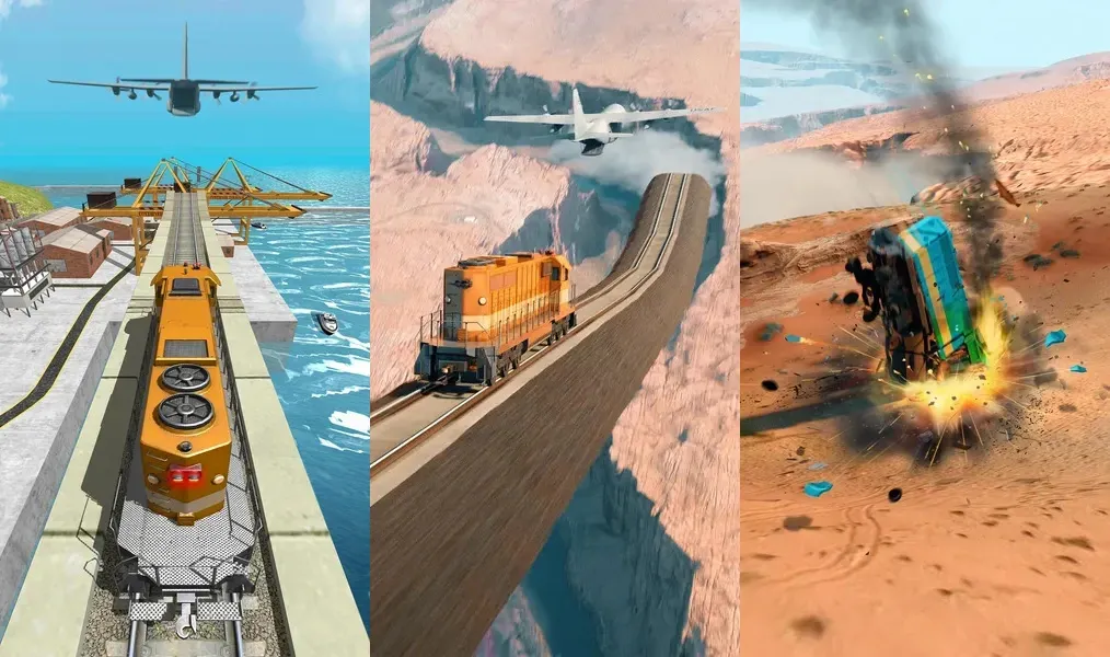Веселая графика высокой четкости в игре Train Ramp Jumping