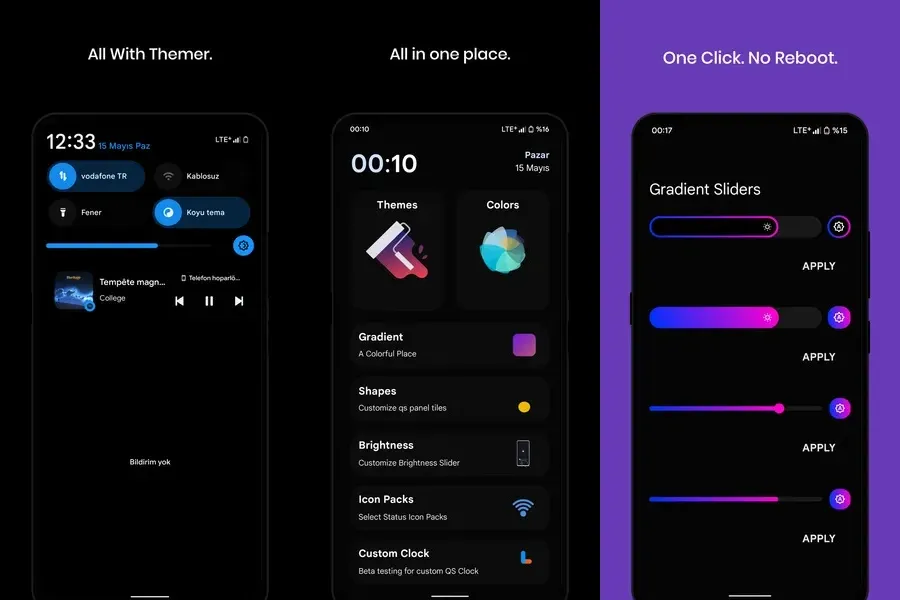 Множество других выдающихся функций настройки в приложении Project Themer