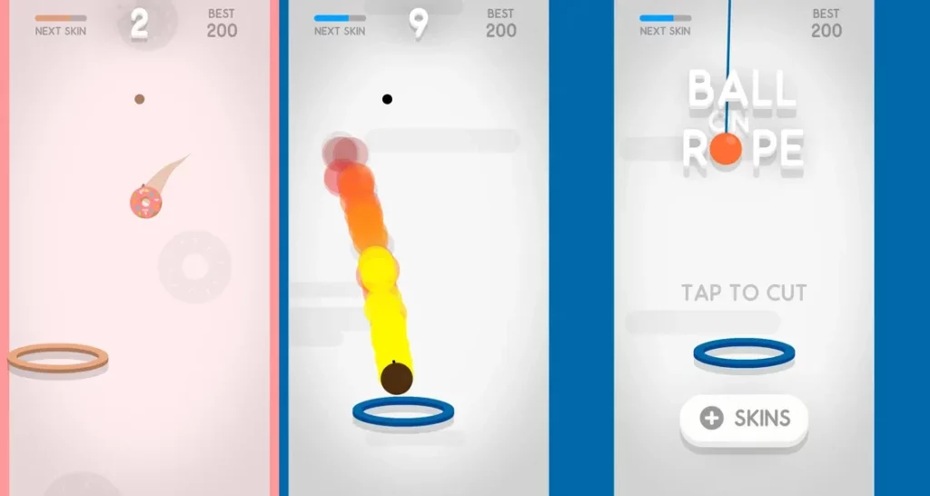 Простая и красочная графика в игре Ball on Rope
