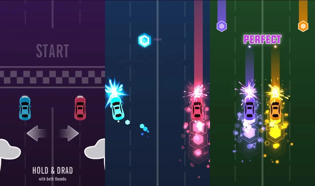 Простое управление двумя пальцами в игре Dancing Cars