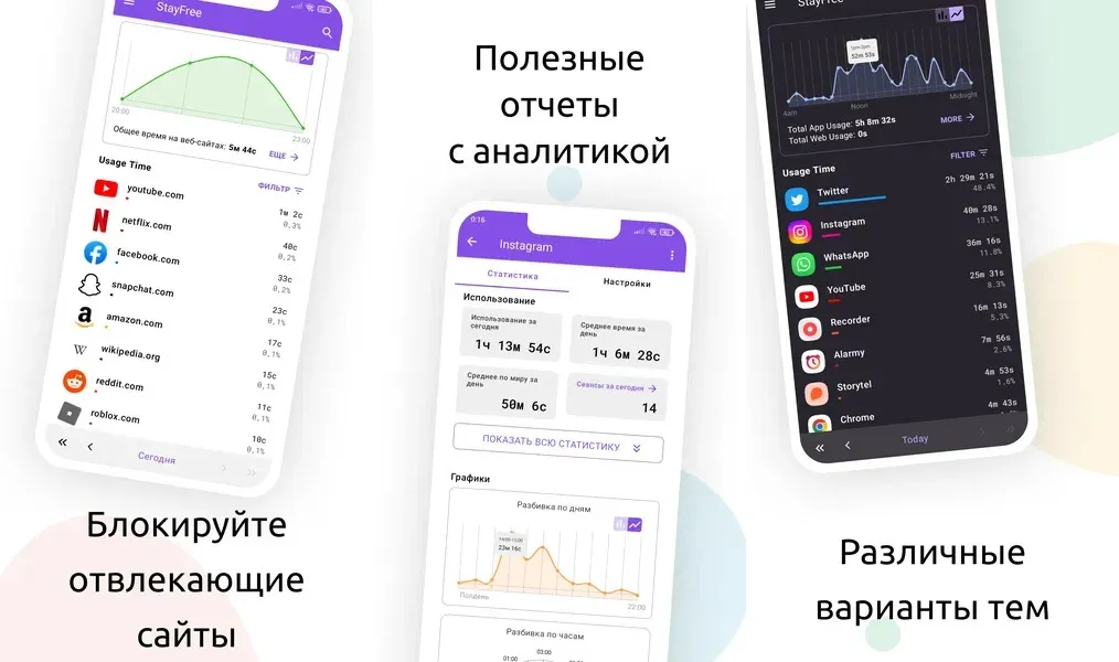 Экранное время (StayFree) - удобный интерфейс, простота в использовании