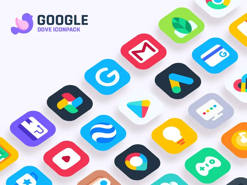 Разнообразная коллекция икон в приложении Dove Icon Pack