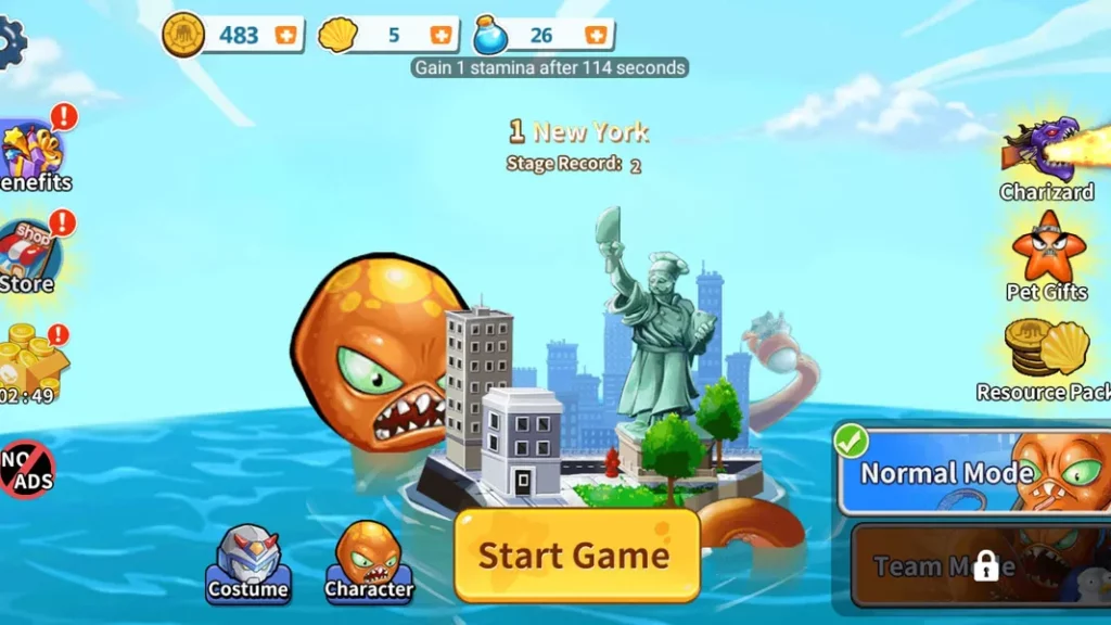 Уничтожайте боссов и известные достопримечательности в игре Crazy Octopus