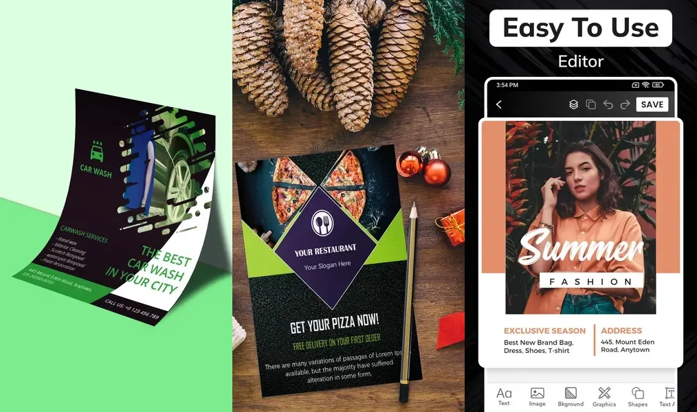 Flyers, Poster Maker, Design - современный интерфейс, простой в использовании