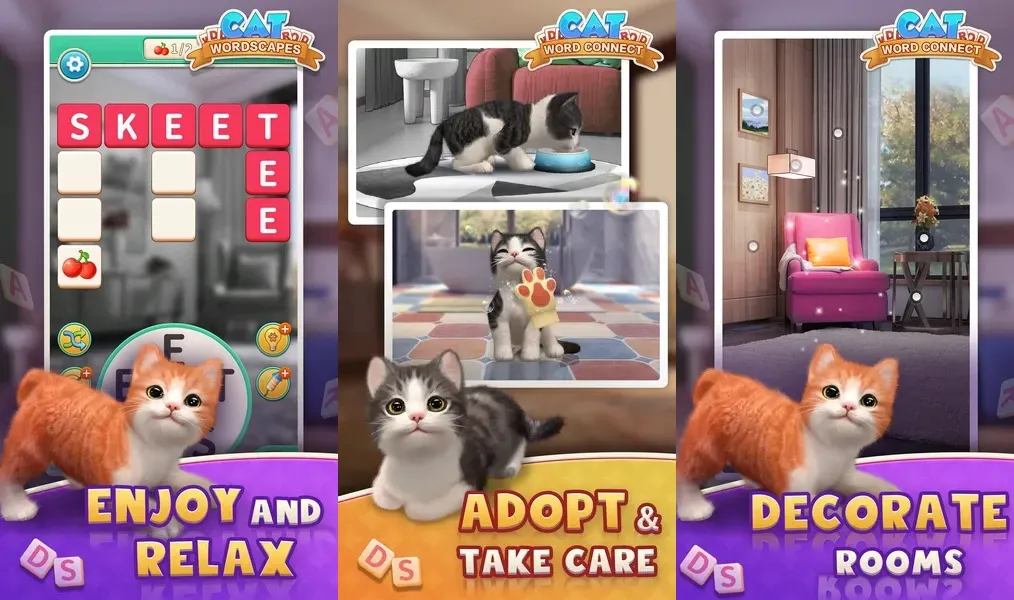 Cat Word Connect - вдохновляющая графика и звуки