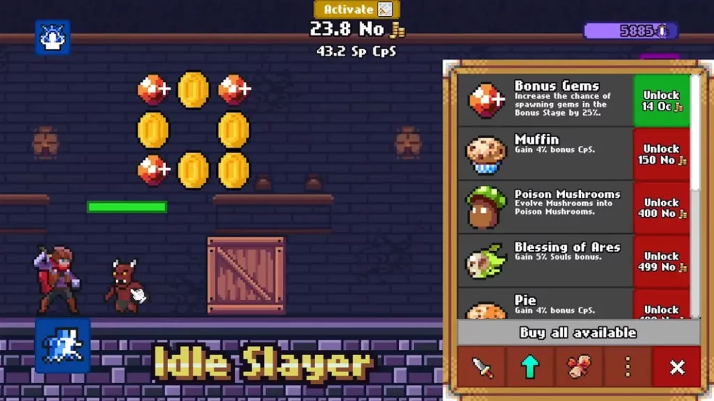 Классическая и красочная пиксельная графика в игре Idle Slayer