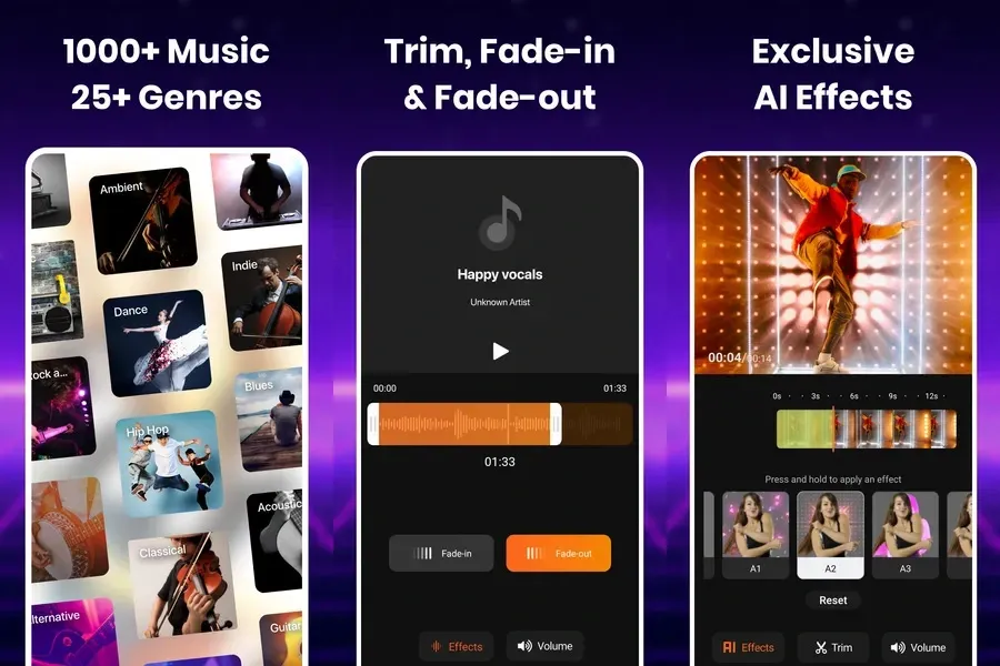 Интуитивно понятный интерфейс в приложении Add Music / Добавить музыку к видео