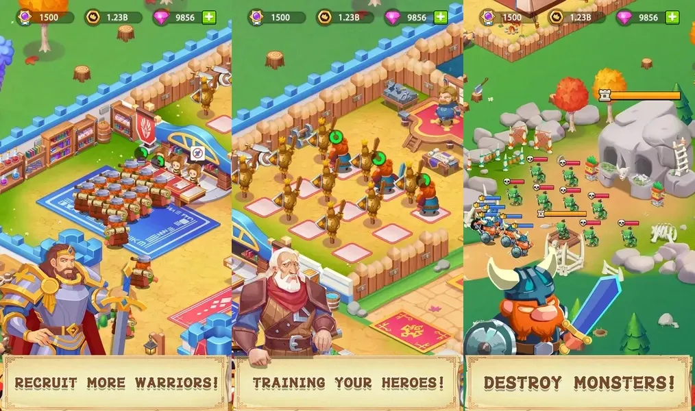 Стройте здания и зарабатывайте деньги в игре Idle Hero Clan