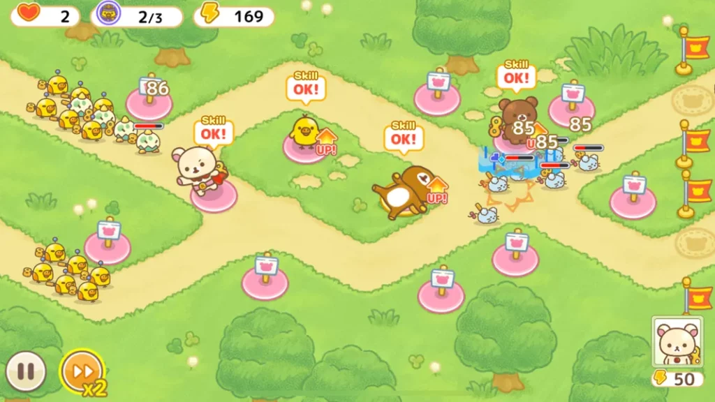 Симпатичная 2D-графика в игре Korilakkuma Tower Defense