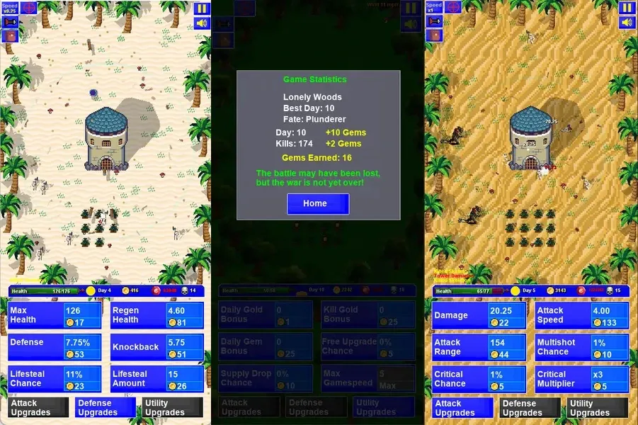 Коллекция карт и бонусы башни в игре Lone Tower Roguelite Defense