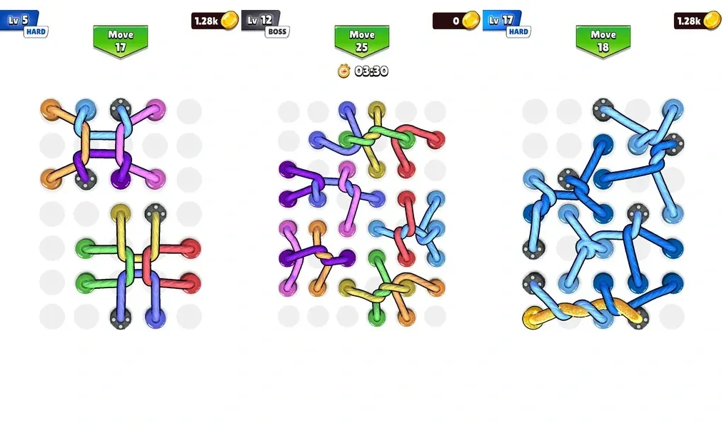 Twisted Tangle - игра-головоломка, в которой нужно расположить веревки в правильном порядке