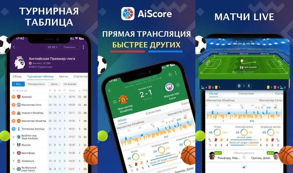 AiScore - интуитивно понятный интерфейс и удобный макет