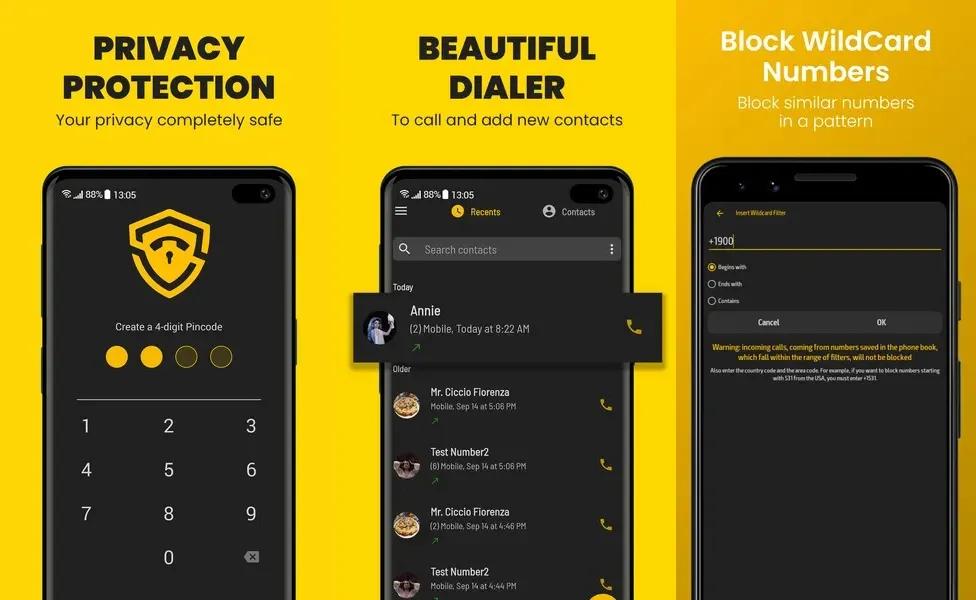 Удобный, настраиваемый интерфейс в приложении Call Blocker / Блокировщик звонков