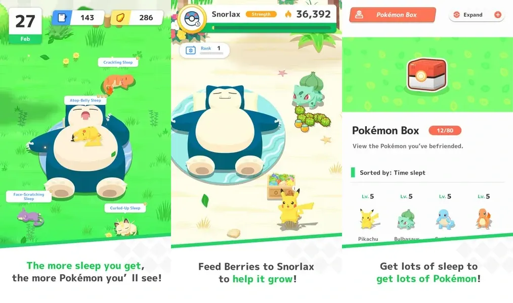Яркий интерфейс в игре Pokémon Sleep