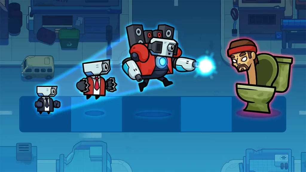 Красочный 2D-дизайн в игре Toilet Fight: Police vs Zombie
