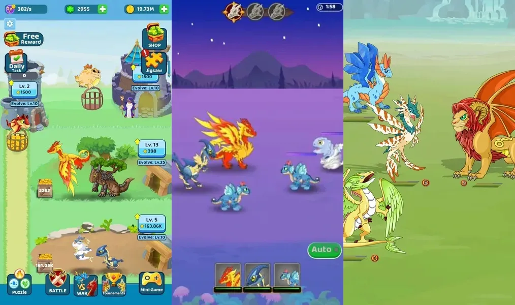 Красочная классическая 2D-графика в игре Monster Battle