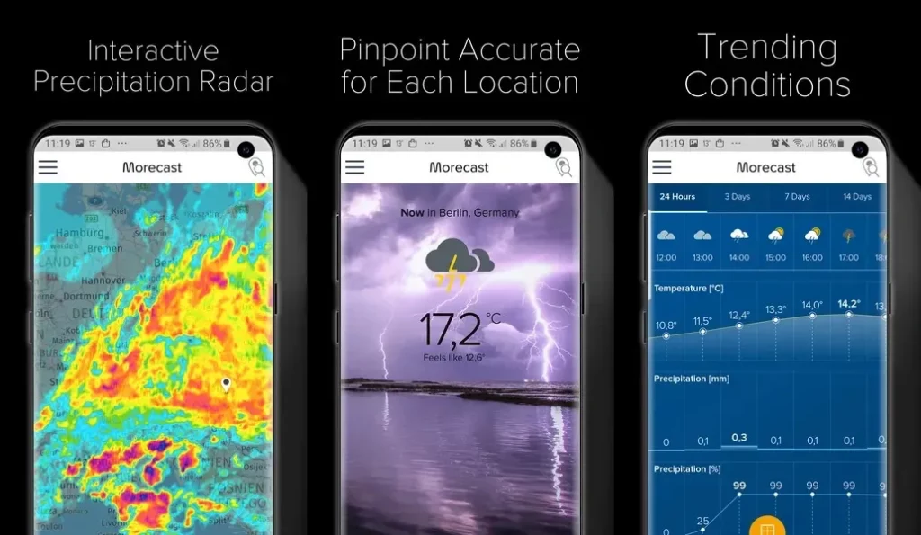 Оповещения и уведомления о погоде в приложении Morecast