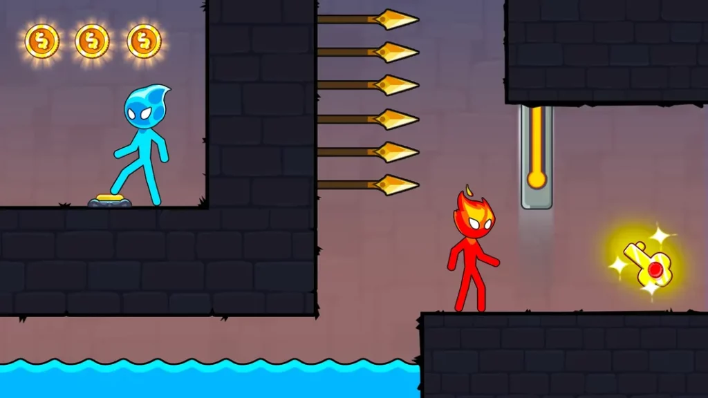 Собирайте драгоценные камни с цветовой кодировкой в игре Stickman Red boy and Blue girl